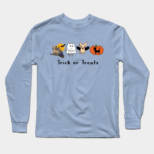 Blue Halloween Chis - smooth coat chihuahuas - Chihuahua Halloween Tee Long Sleeve T-Shirt by bettyretro